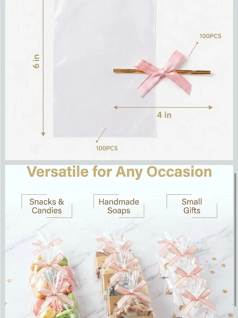 Clear Cello Treat Bags with Pink Ribbon - Party Favor Packaging